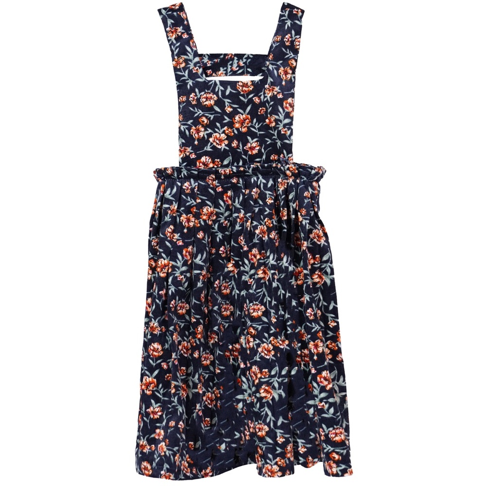 Navy Toddler Girls Velvet Overall Floral Sleeveless Dress Pleat Skirt Outfit